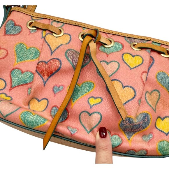 Dooney & Bourke Graffiti Heart Print Canvas Shoulder Bag – Pink Multicolor - Picture 3 of 9